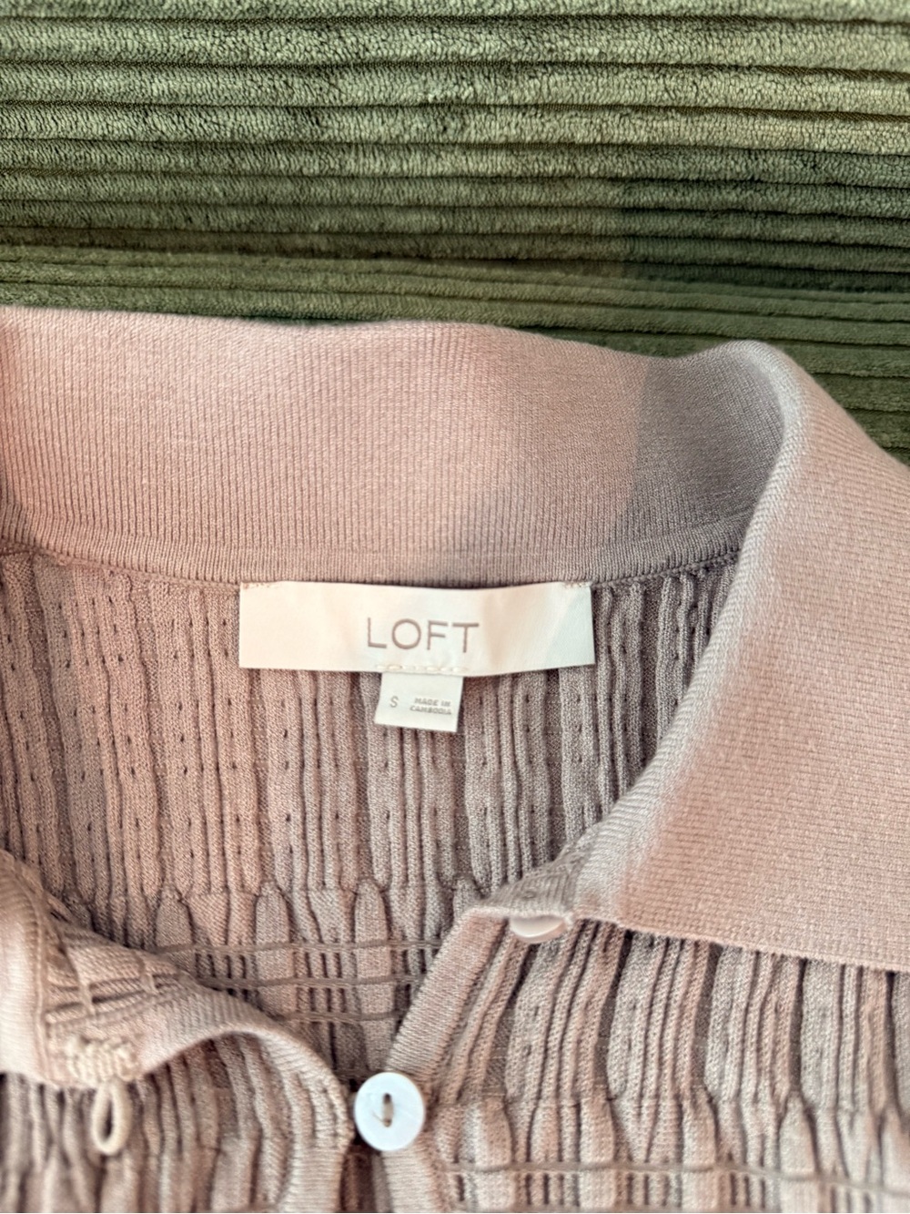LOFT Blush Ribbed Button-Up Cardigan with Ruffle Hem - Picture 4 of 4